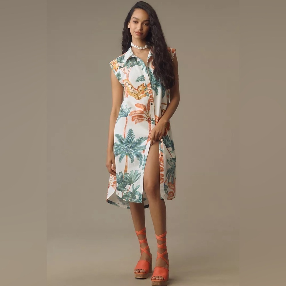 NWT Maeve Cap-Sleeve Button-Front Midi Dress